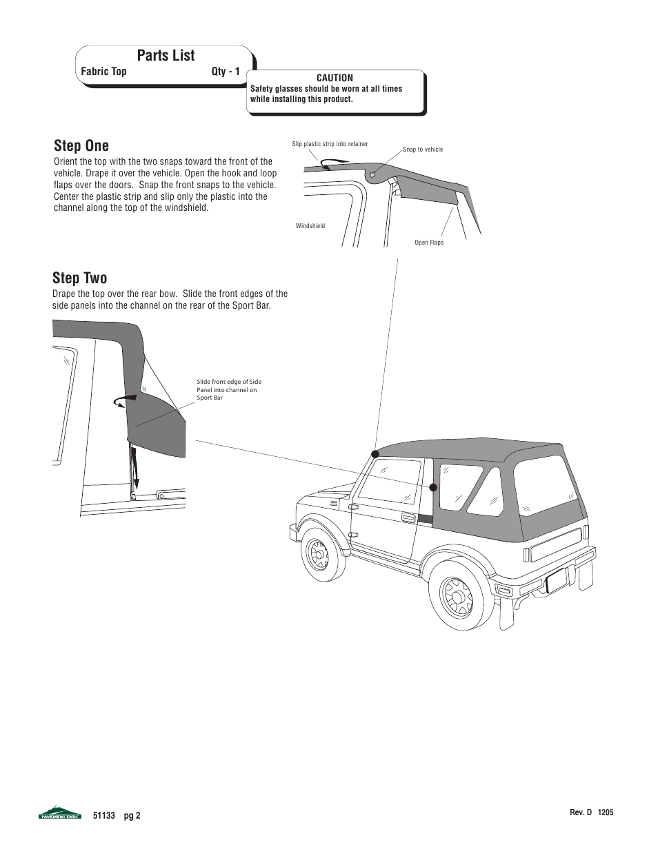 Parts list, Step one, Step two | Pavement Ends 51133 Replay User Manual | Page 2 / 5