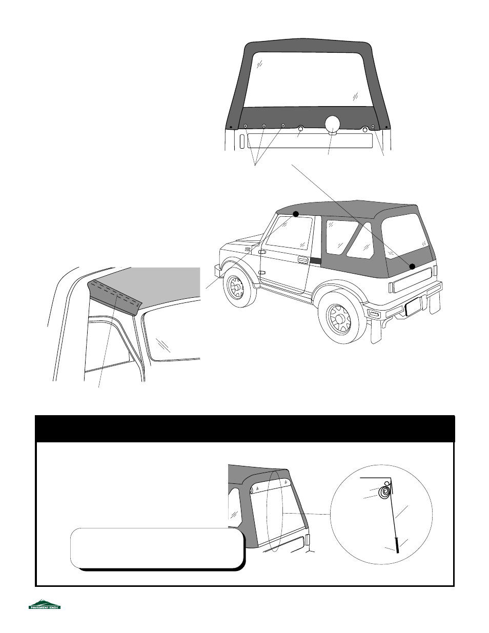 Step six, Step seven, Rear curtain | Adjusting the top, Warning | Pavement Ends 51133 Replay User Manual | Page 4 / 5