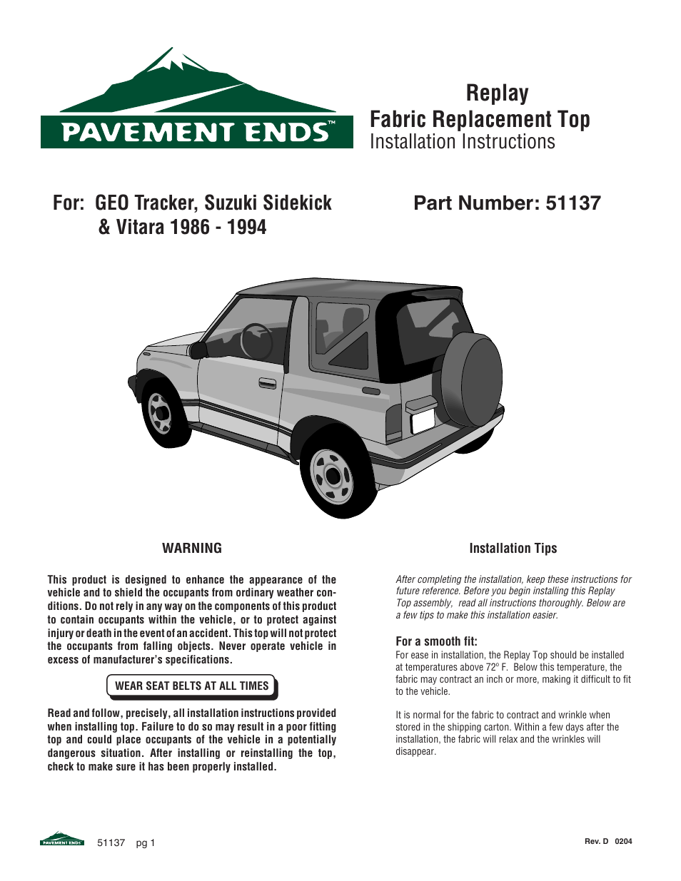 Pavement Ends 51137 Replay User Manual | 6 pages