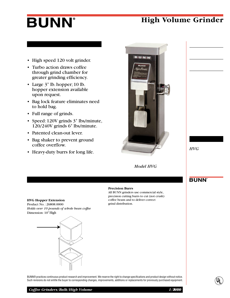 Bunn HVG User Manual | 2 pages