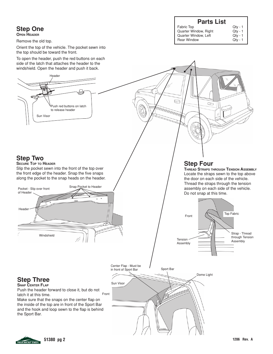 Parts list, Step one, Step two | Step three, Step four | Pavement Ends 51380 Replay User Manual | Page 2 / 6