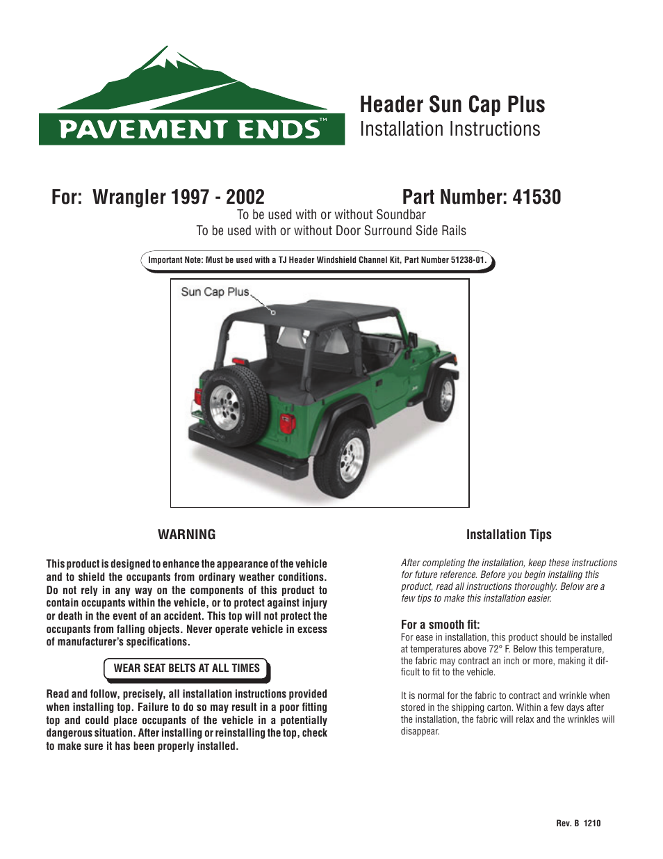 Pavement Ends 41530 Sun Cap User Manual | 5 pages