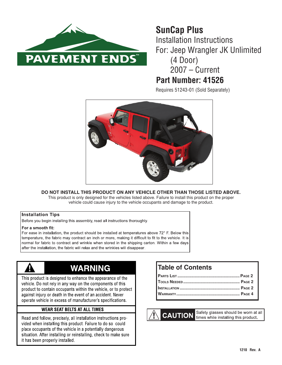 Pavement Ends 41526 Sun Cap User Manual | 4 pages