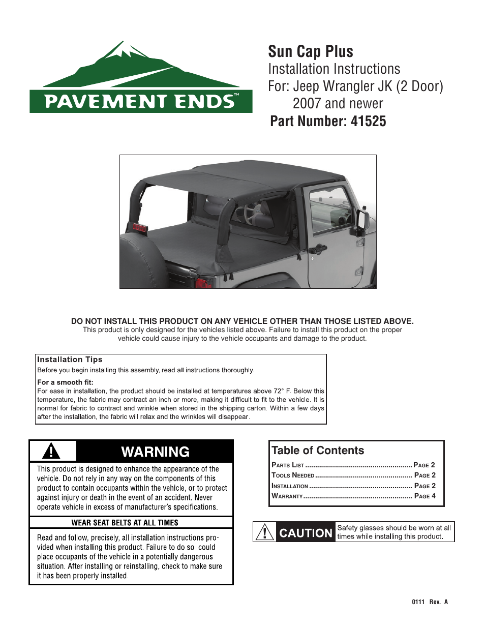 Pavement Ends 41525 Sun Cap User Manual | 4 pages