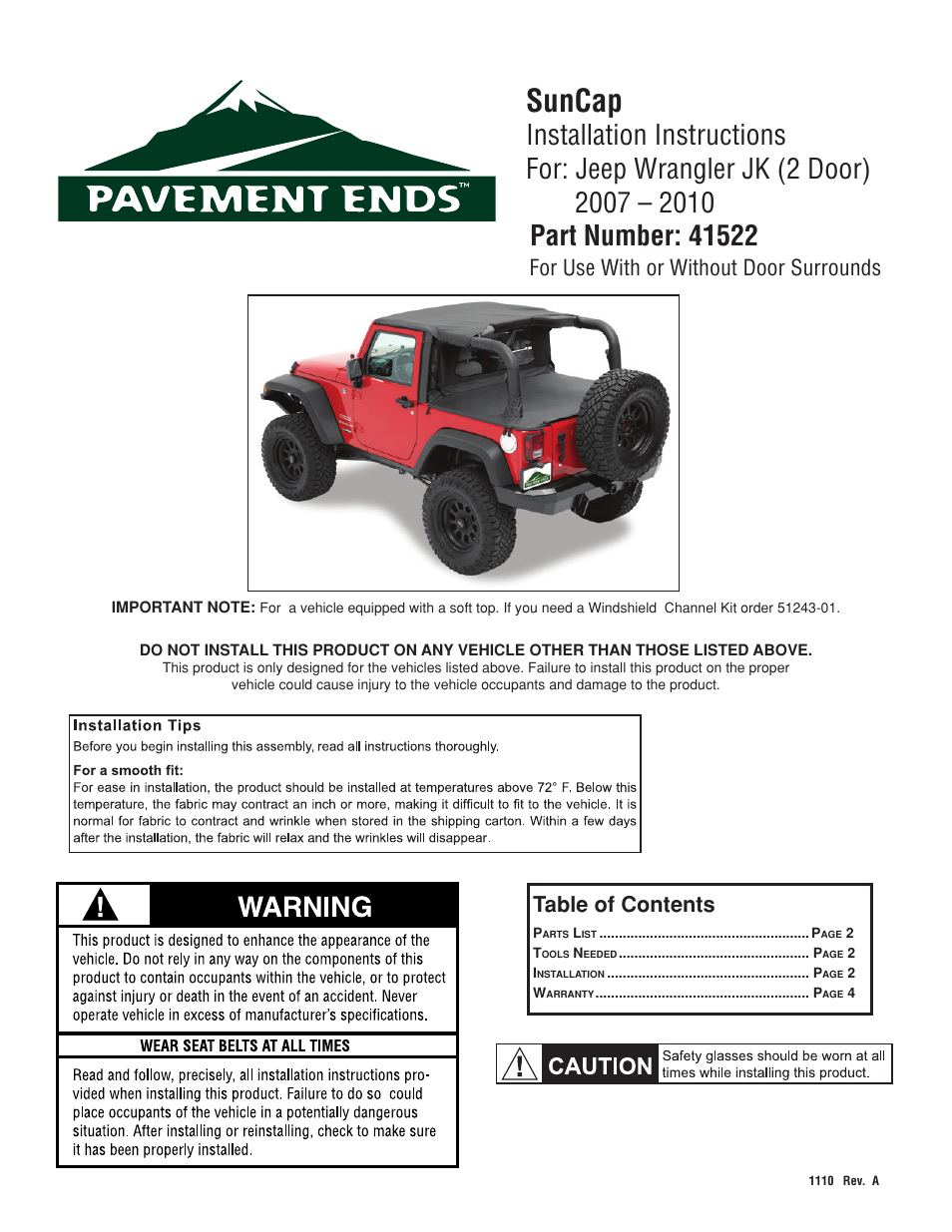 Pavement Ends 41522 Sun Cap User Manual | 4 pages