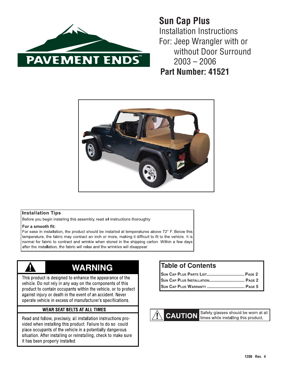 Pavement Ends 41521 Sun Cap User Manual | 5 pages