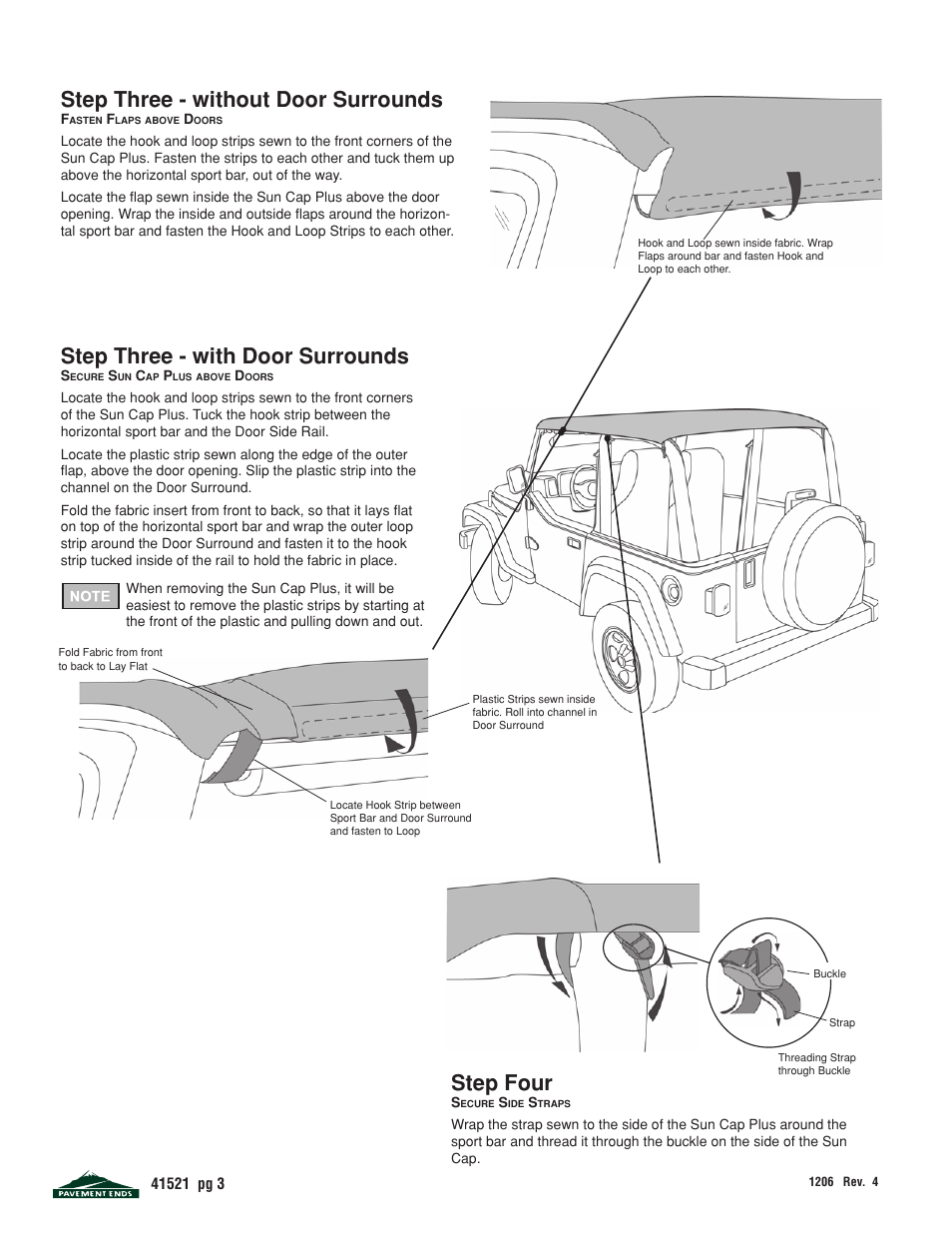 Step three - without door surrounds, Step three - with door surrounds, Step four | Pavement Ends 41521 Sun Cap User Manual | Page 3 / 5