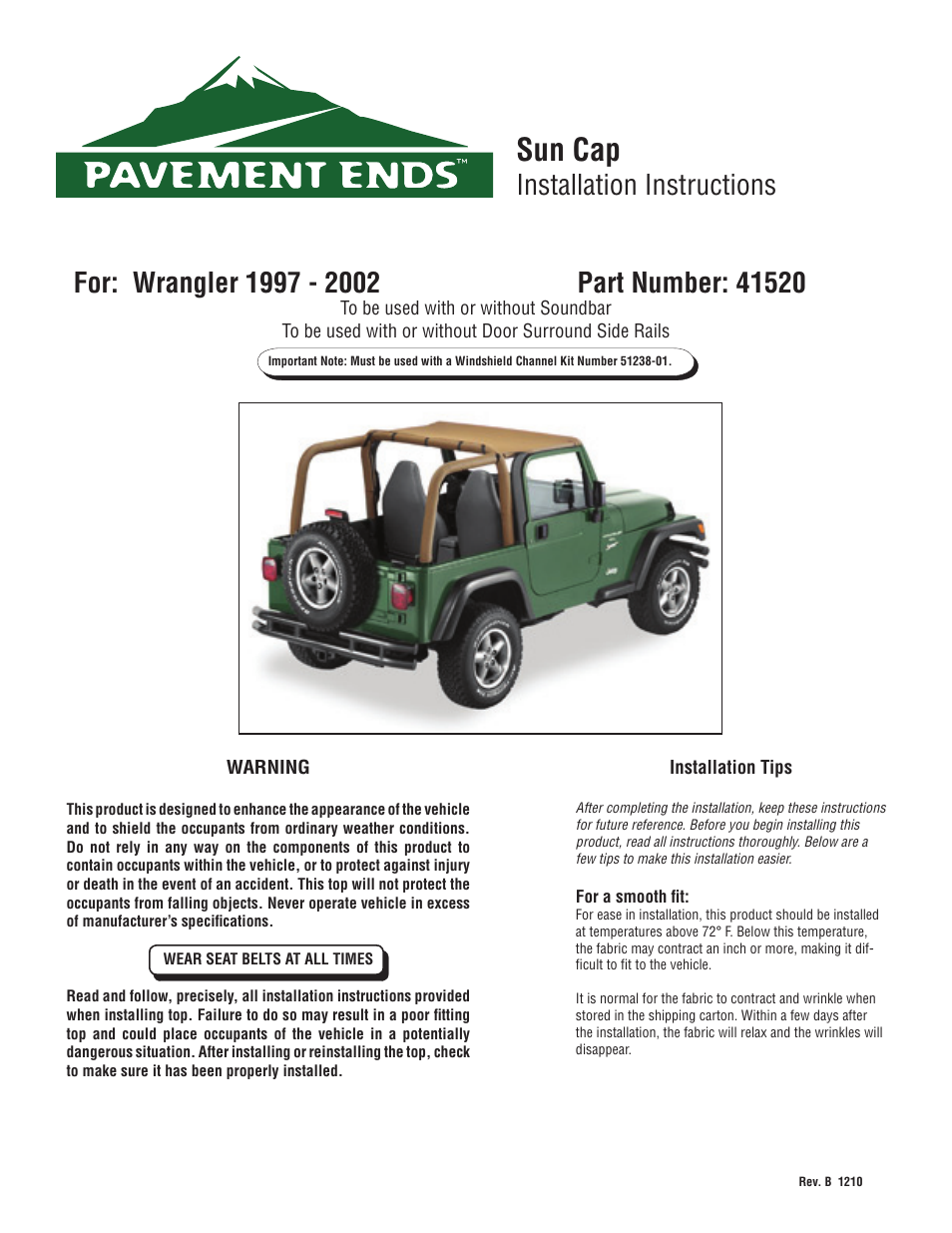 Pavement Ends 41520 Sun Cap User Manual | 4 pages