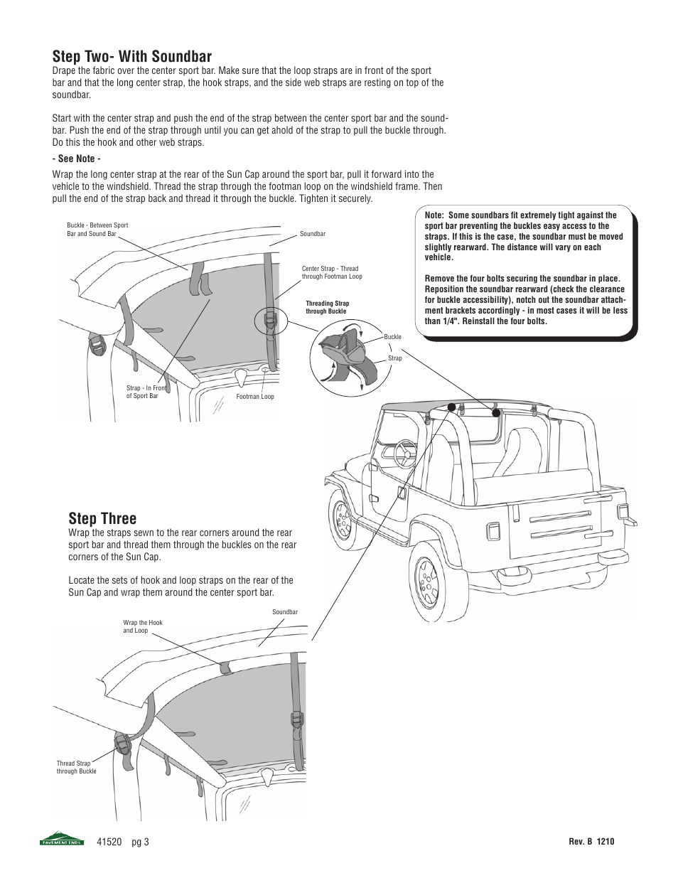 Step two- with soundbar, Step three | Pavement Ends 41520 Sun Cap User Manual | Page 3 / 4