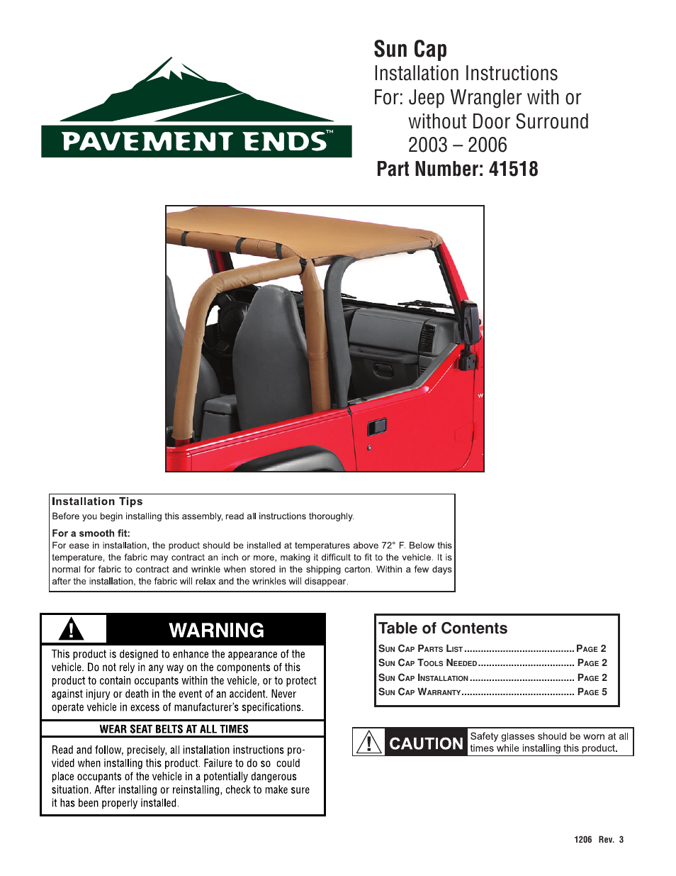 Pavement Ends 41518 Sun Cap User Manual | 5 pages