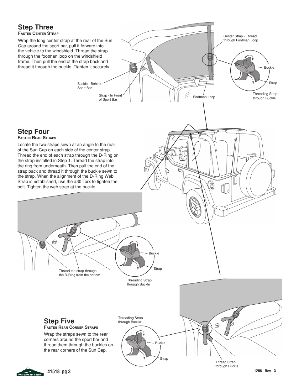 Step three, Step four, Step five | Pavement Ends 41518 Sun Cap User Manual | Page 3 / 5