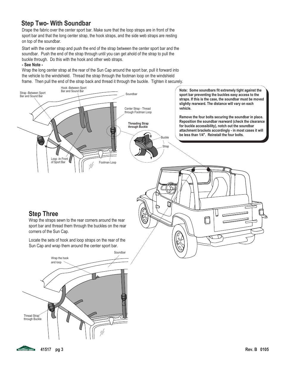 Step two- with soundbar, Step three | Pavement Ends 41517 Sun Cap User Manual | Page 3 / 4