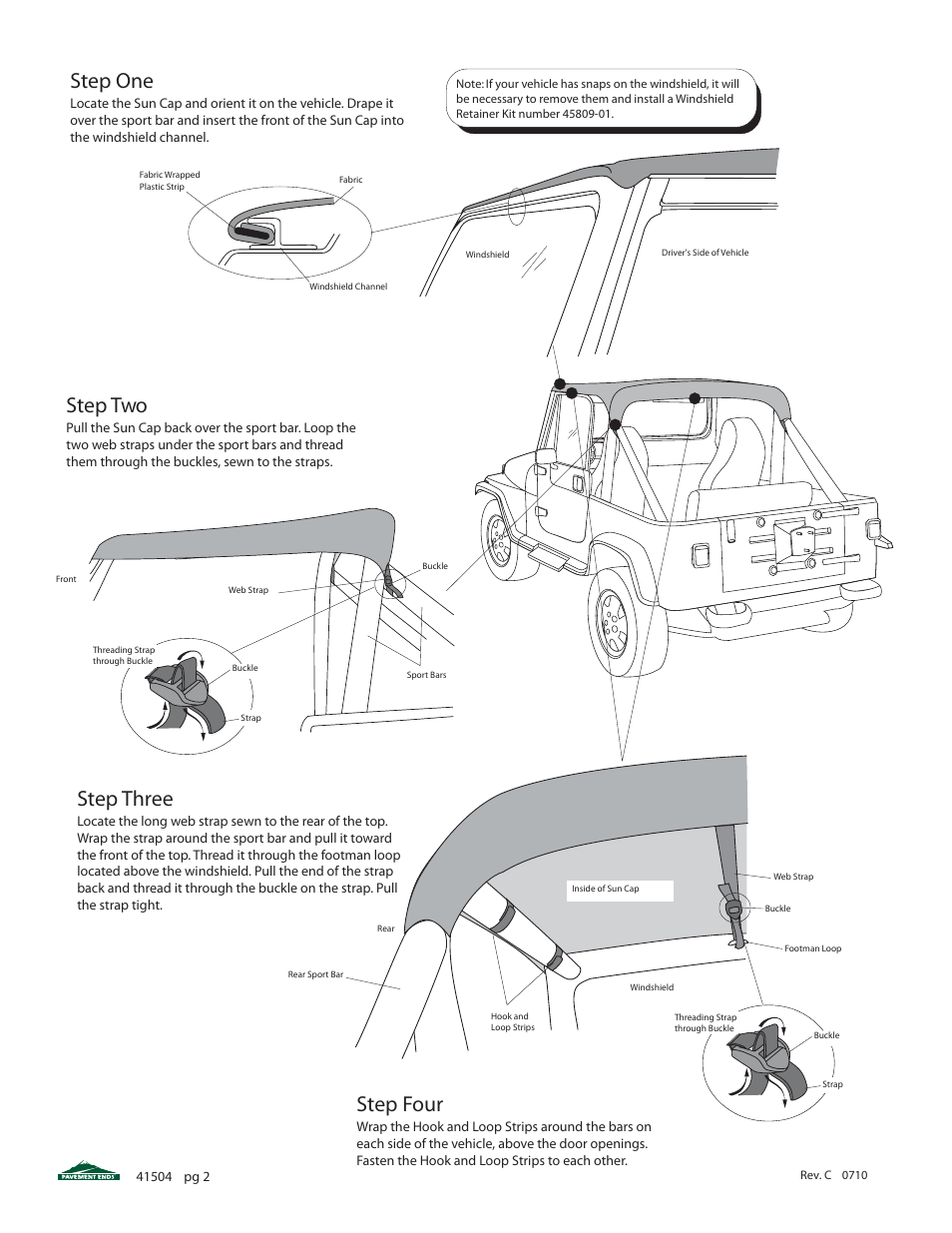 Step one, Step two, Step three | Step four | Pavement Ends 41504 Sun Cap User Manual | Page 2 / 3