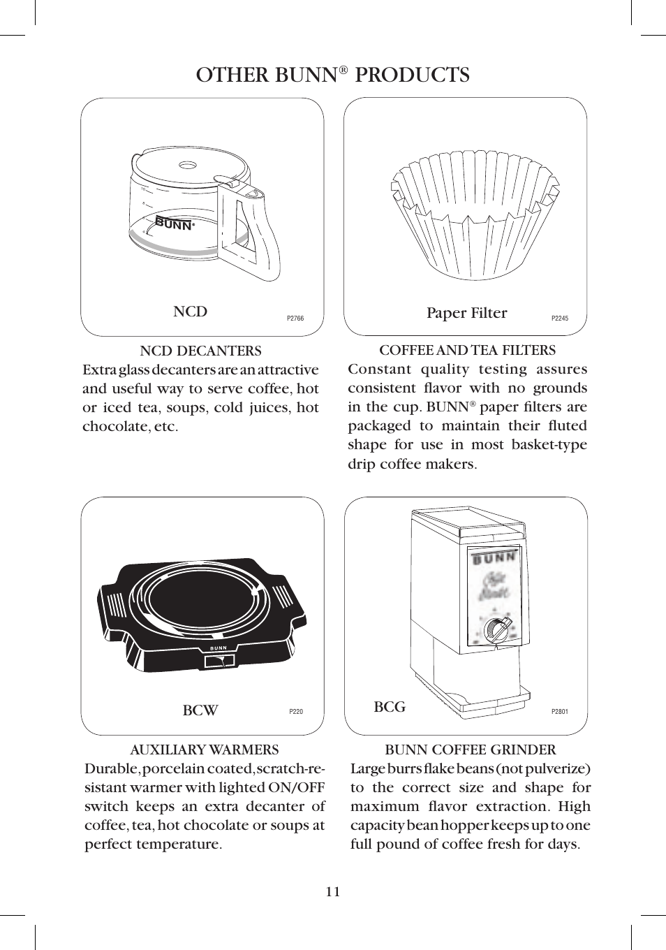 Other bunn, Products, Paper filter ncd bcw | Bunn B10 User Manual | Page 11 / 12
