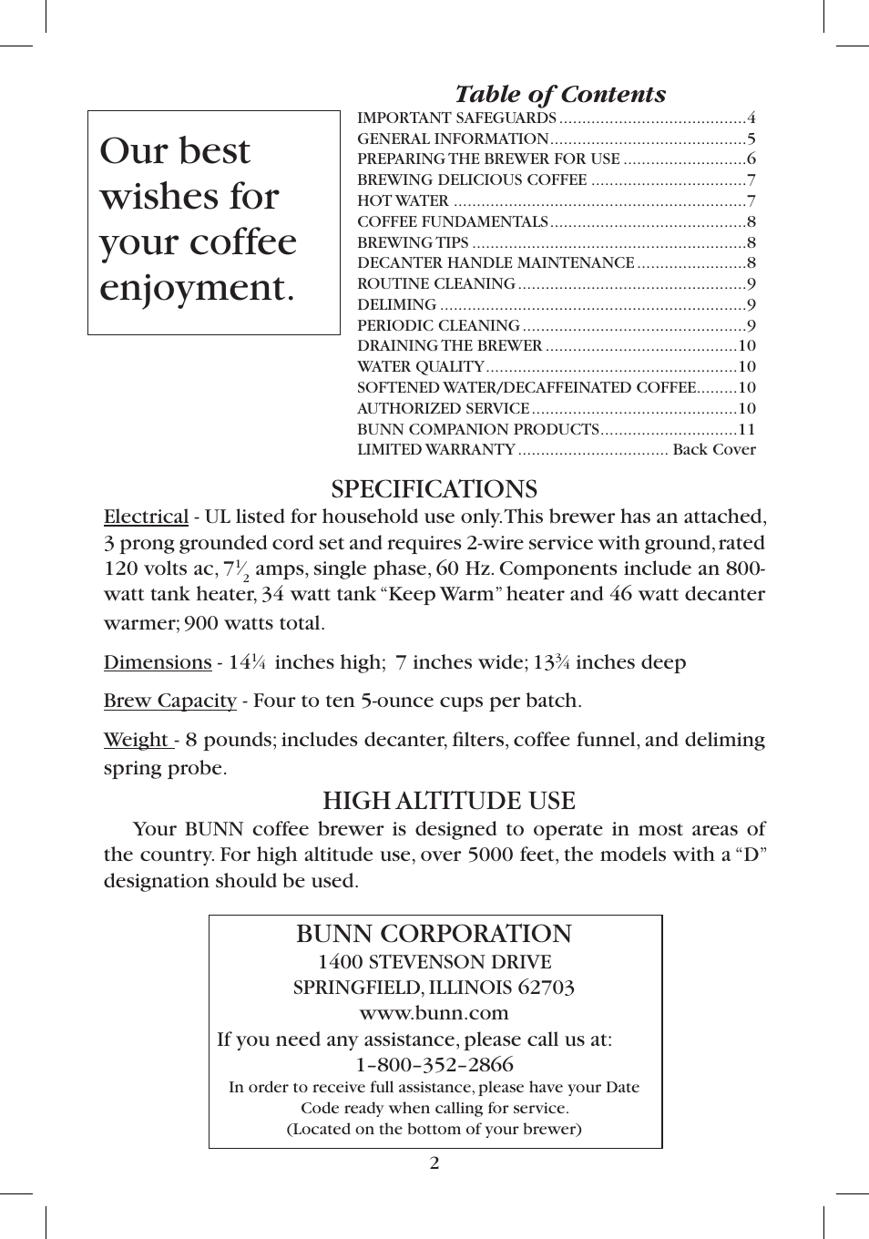Bunn B10 User Manual | Page 2 / 12