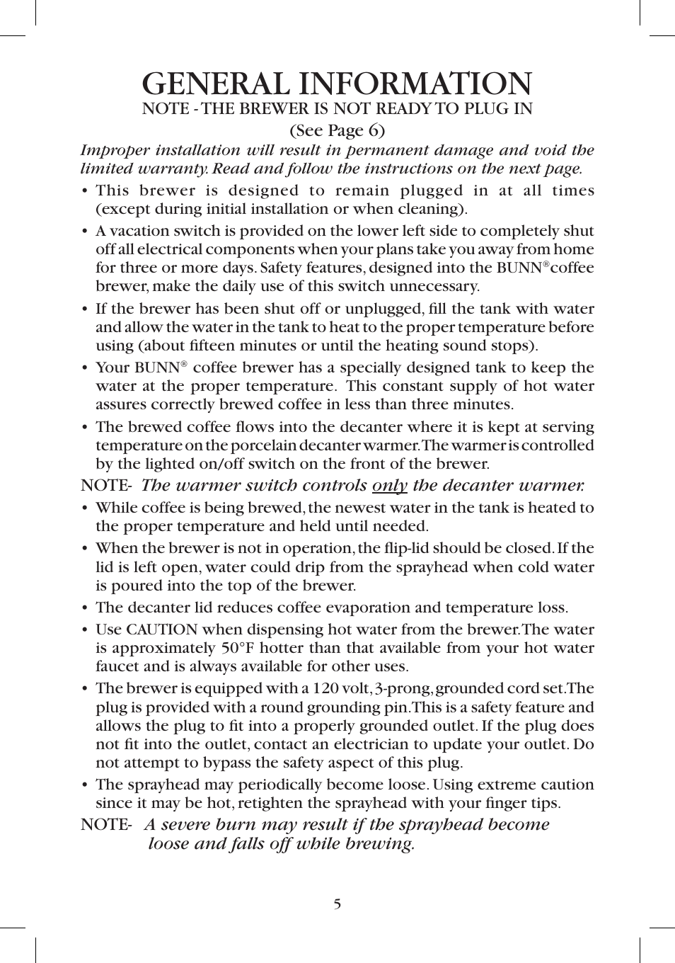 General information | Bunn B10 User Manual | Page 5 / 12