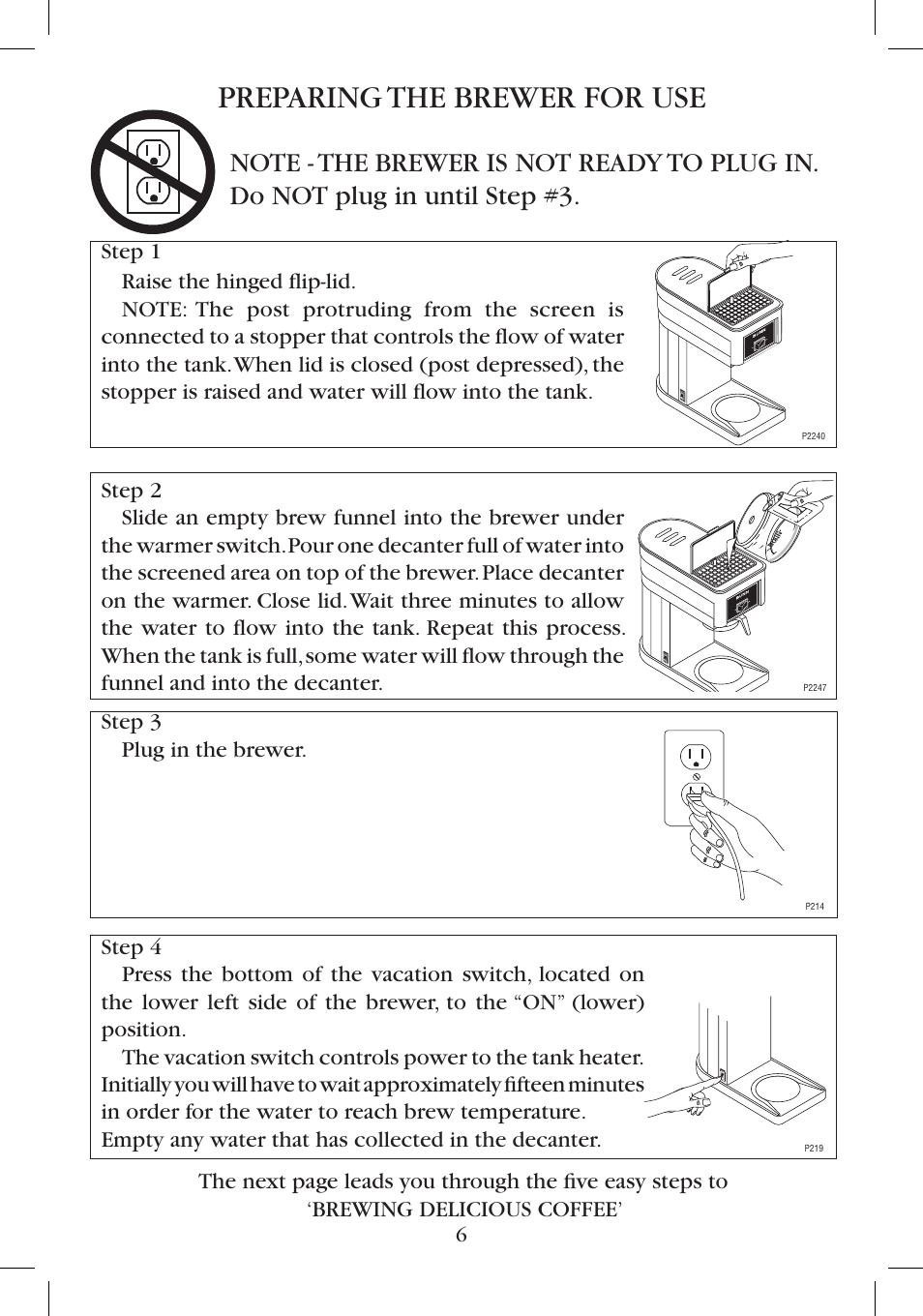 Preparing the brewer for use | Bunn B10 User Manual | Page 6 / 12