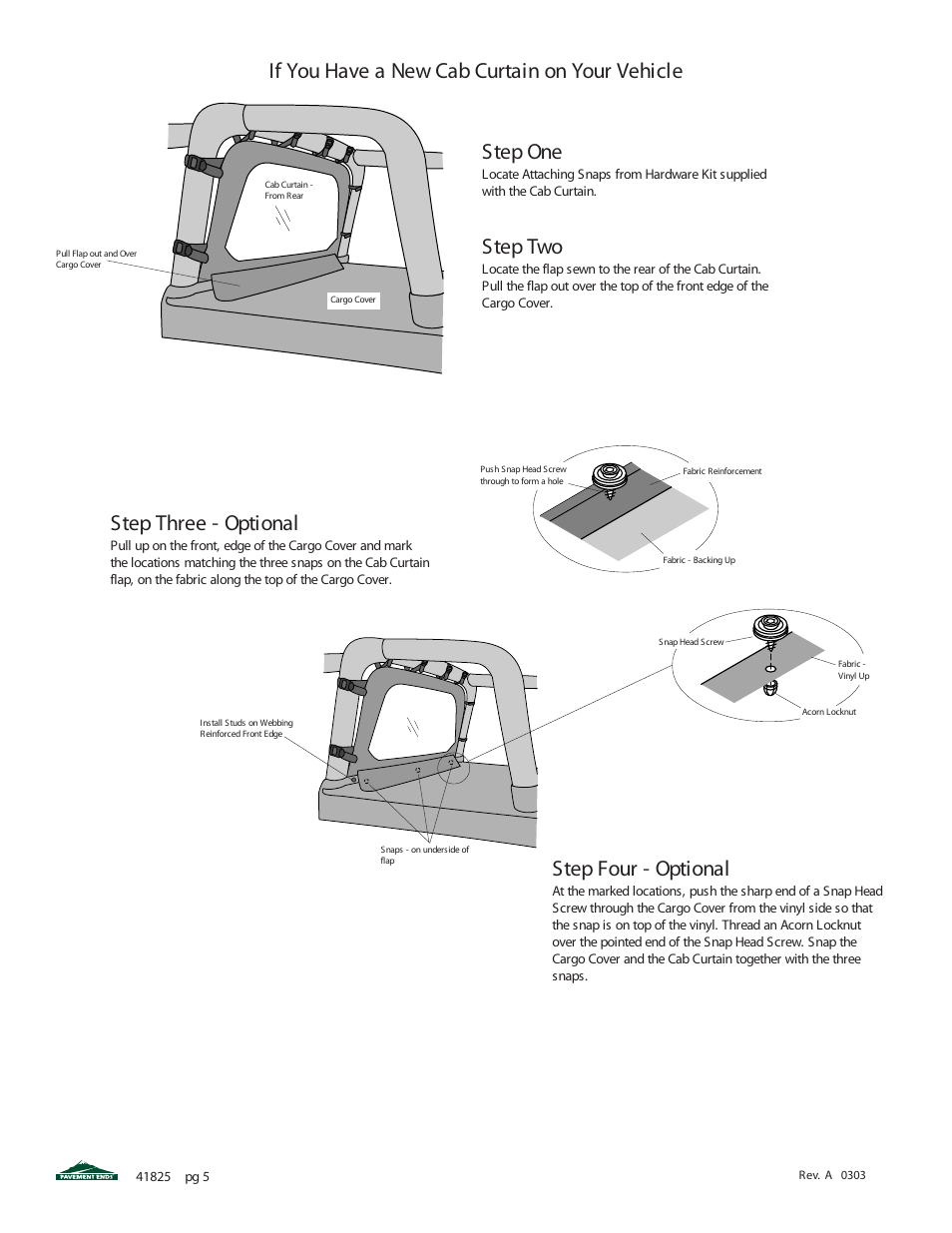 Step three - optional, Step four - optional, Step one | Pavement Ends 41825 Cargo Cover User Manual | Page 5 / 6