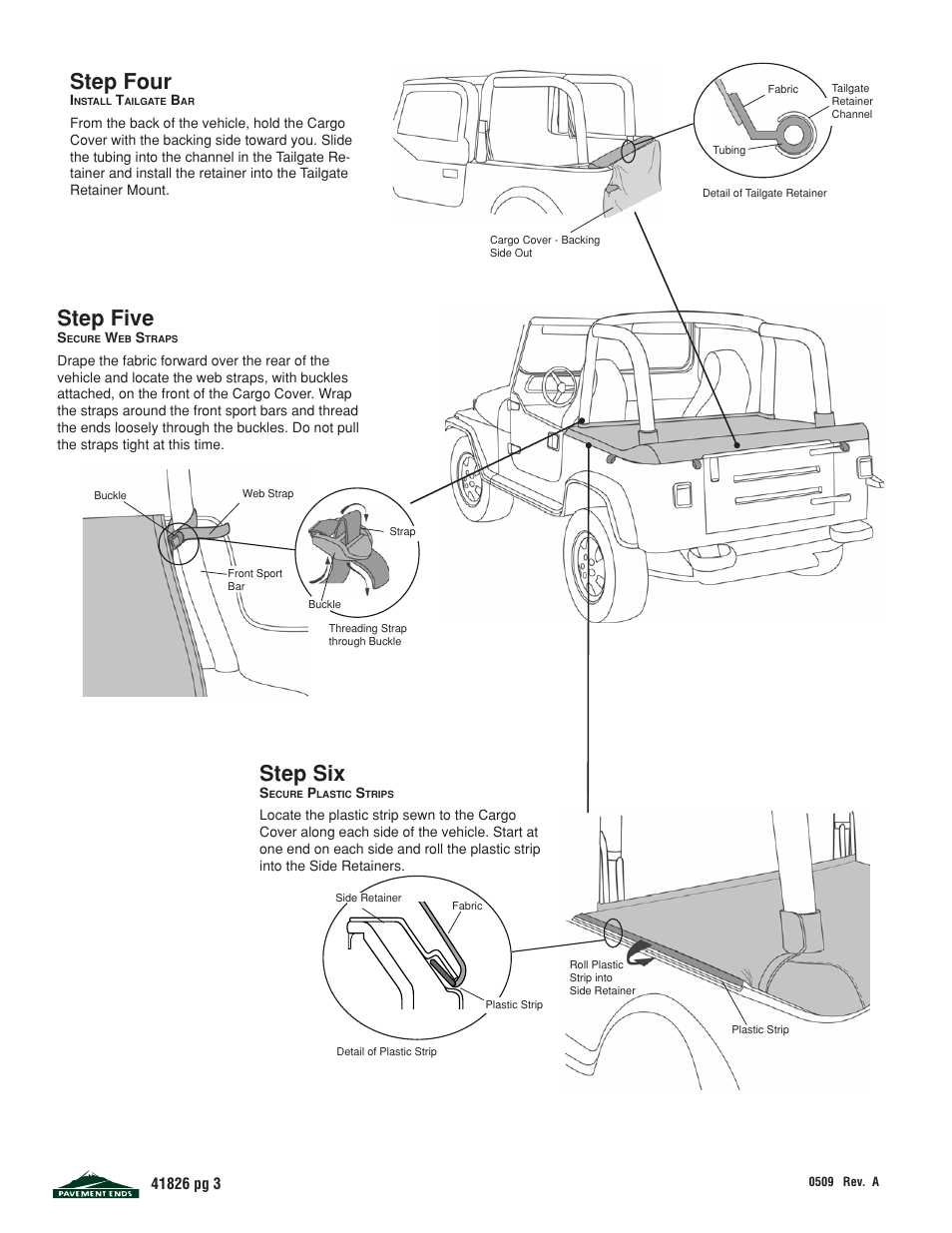 Step four, Step five, Step six | Pavement Ends 41826 Cargo Cover User Manual | Page 3 / 6