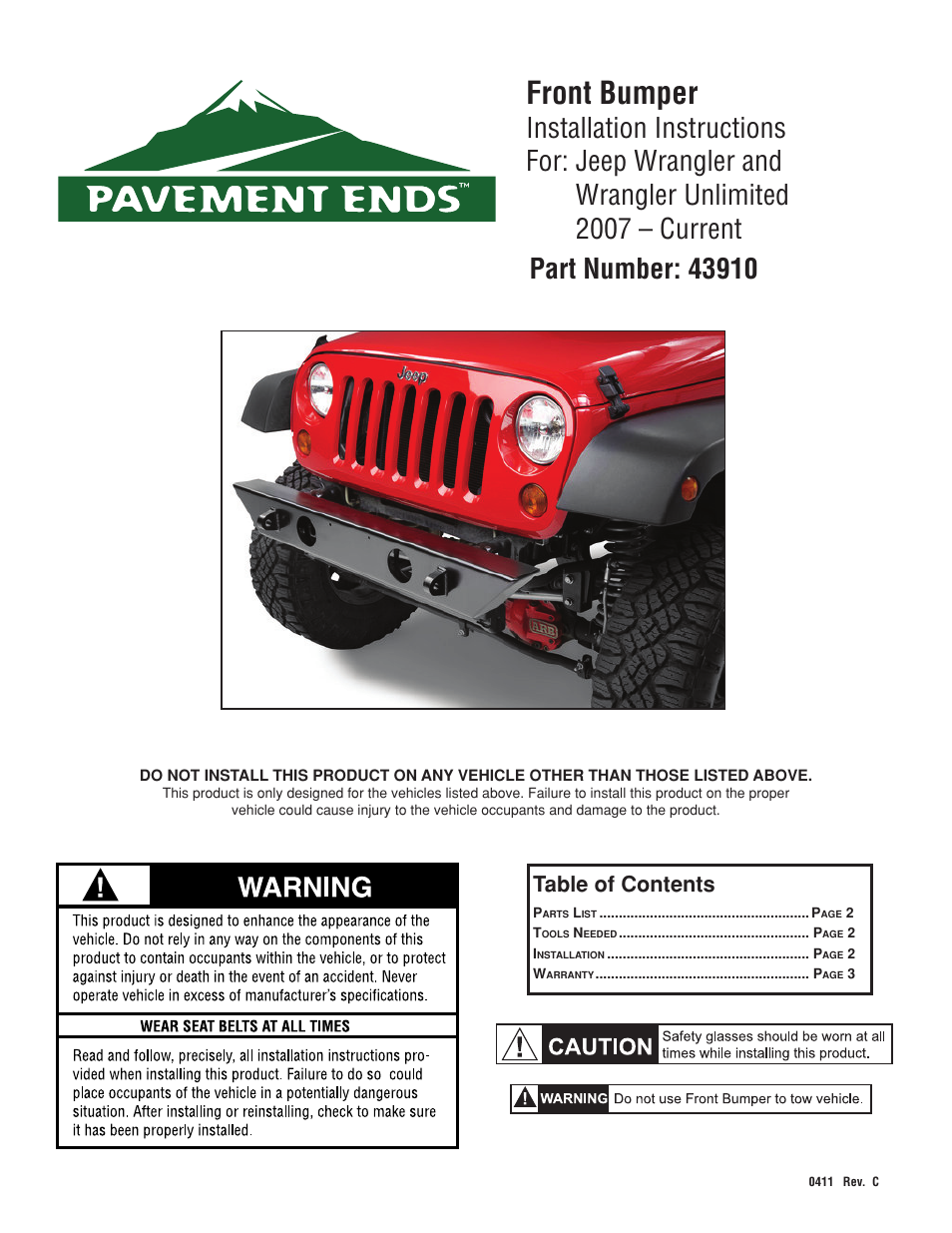 Pavement Ends 43910 Front Bumpers User Manual | 3 pages
