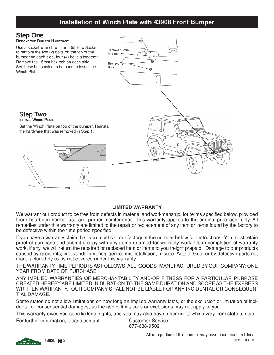 Step two | Pavement Ends 43920 Front Bumpers User Manual | Page 3 / 3