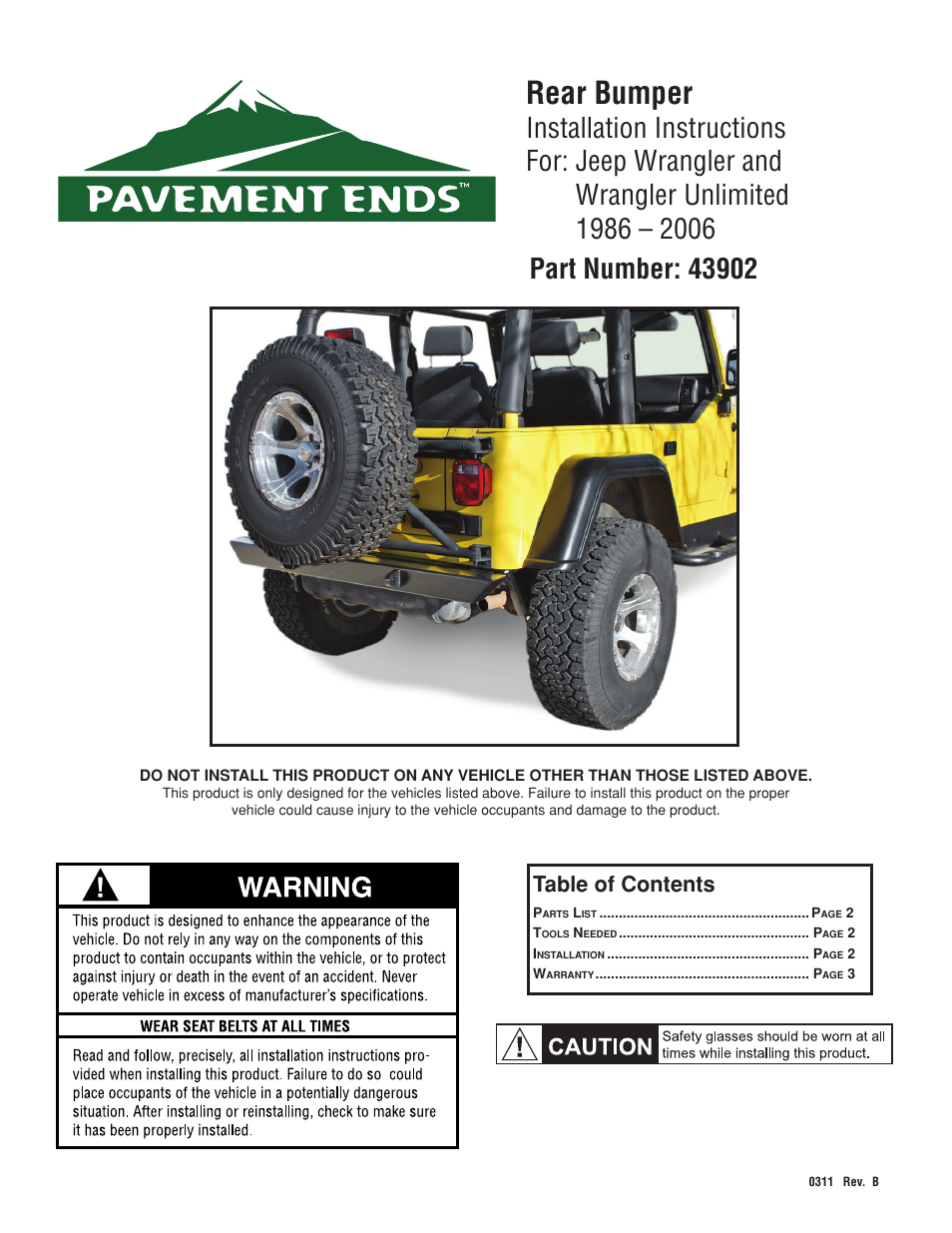 Pavement Ends 43902 Rear Bumpers User Manual | 3 pages