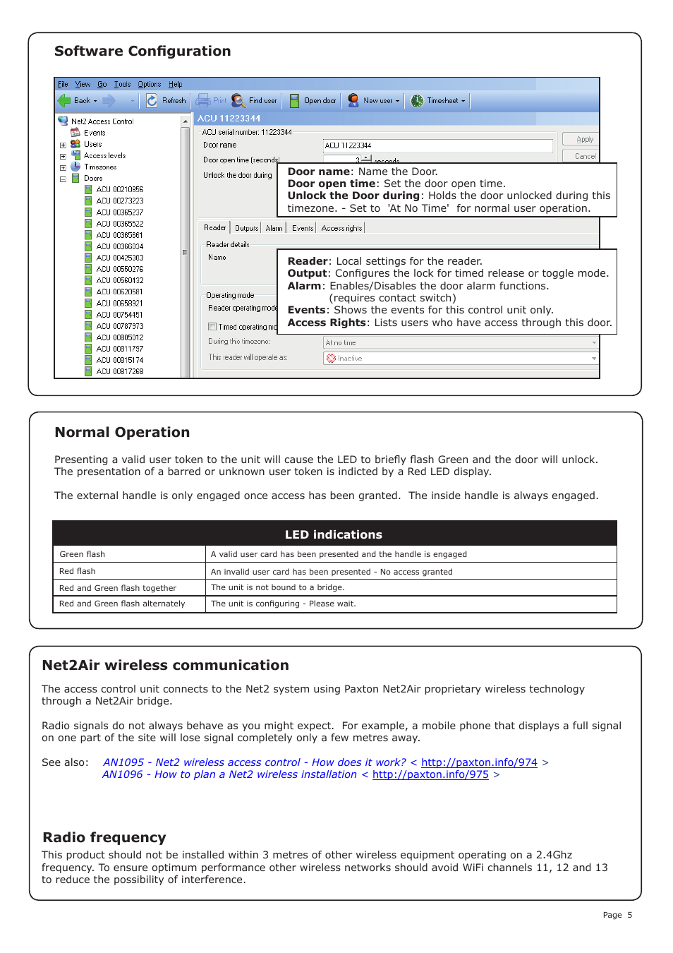 Normal operation software configuration, Net2air wireless communication radio frequency | Paxton Net2 PaxLock User Manual | Page 5 / 7