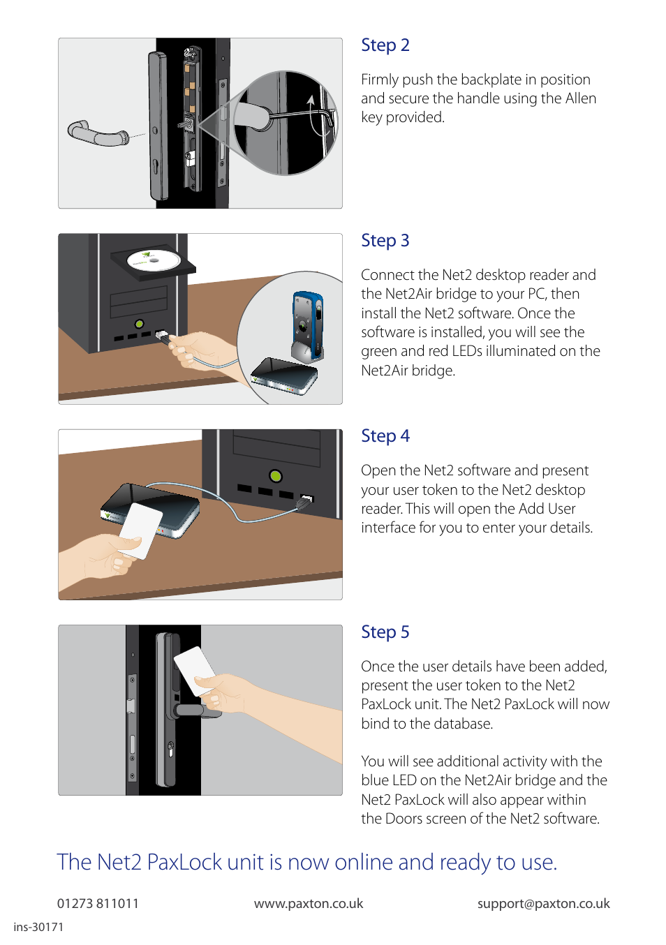 Step 2, Step 3, Step 4 | Step 5 | Paxton Net2 PaxLock Demo Case User Manual | Page 2 / 2