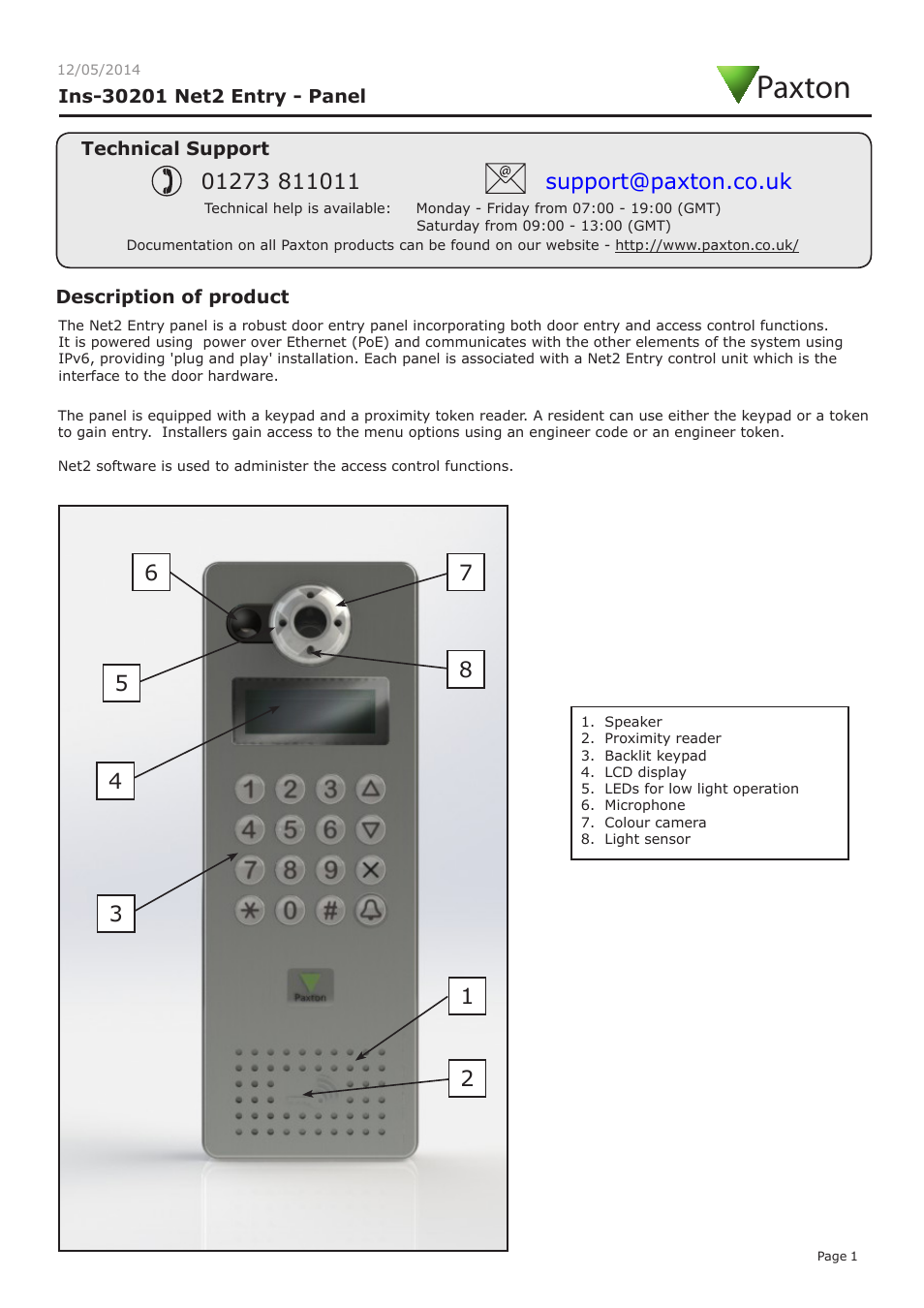 Paxton Net2 Entry - Panel User Manual | 7 pages