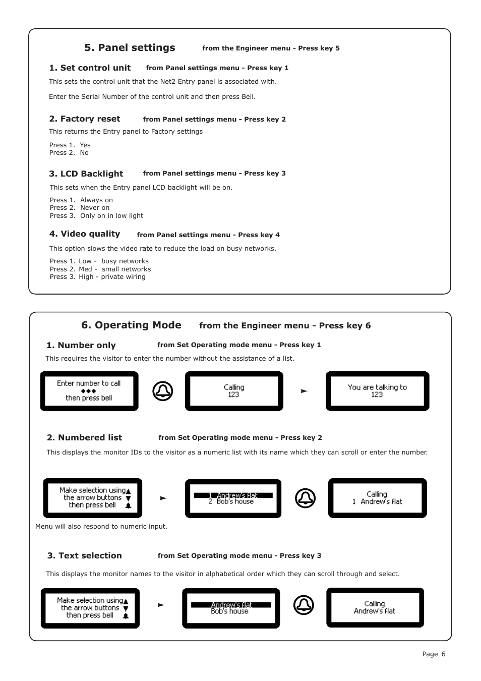 Panel settings, Operating mode | Paxton Net2 Entry - Panel User Manual | Page 6 / 7