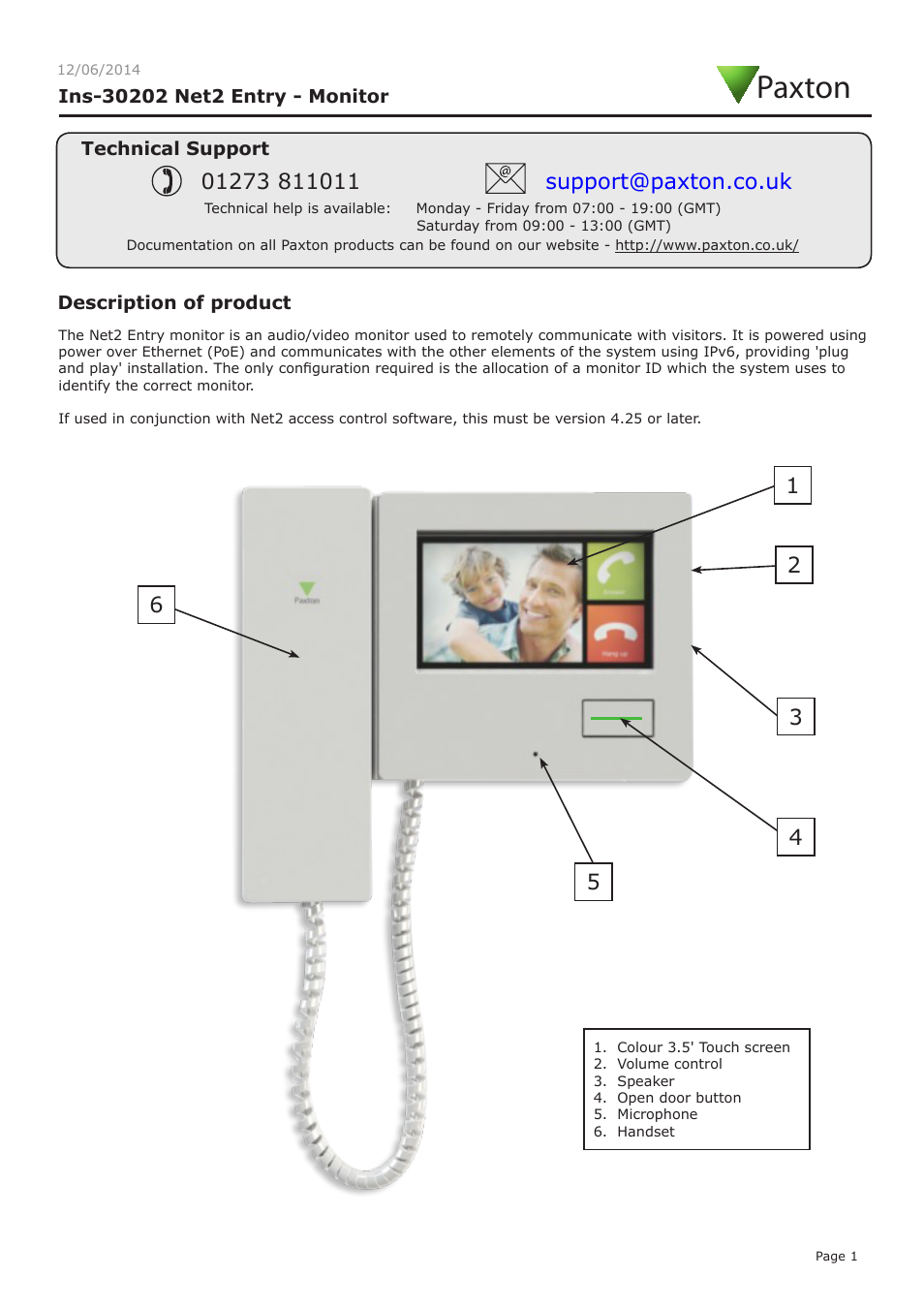 Paxton Net2 Entry - Monitor User Manual | 9 pages