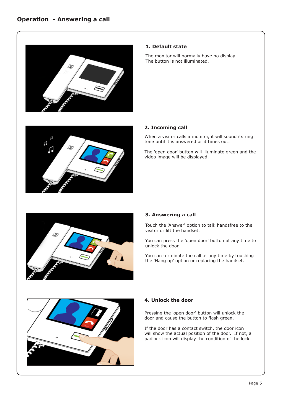 Operation - answering a call | Paxton Net2 Entry - Monitor User Manual | Page 5 / 9