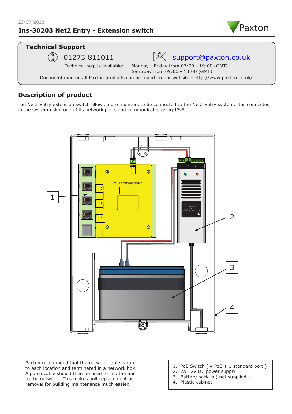 Paxton Net2 Entry - Extension switch User Manual | 4 pages