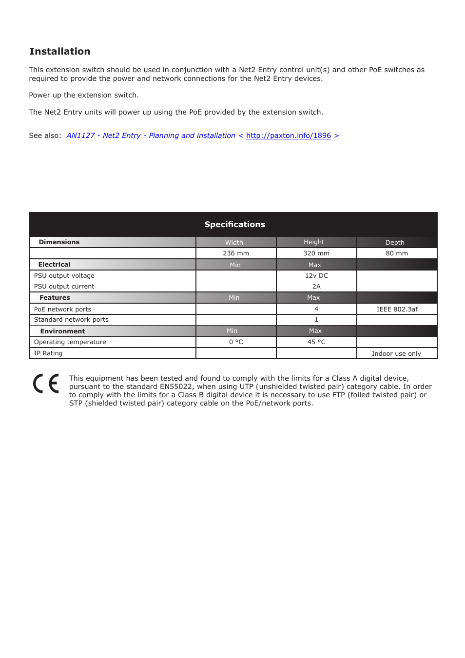 Installation | Paxton Net2 Entry - Extension switch User Manual | Page 2 / 4
