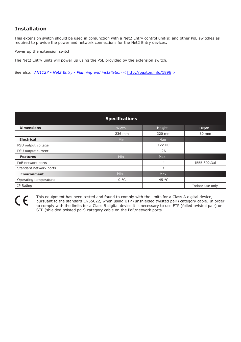 Installation | Paxton Net2 Entry - Extension switch User Manual | Page 4 / 4