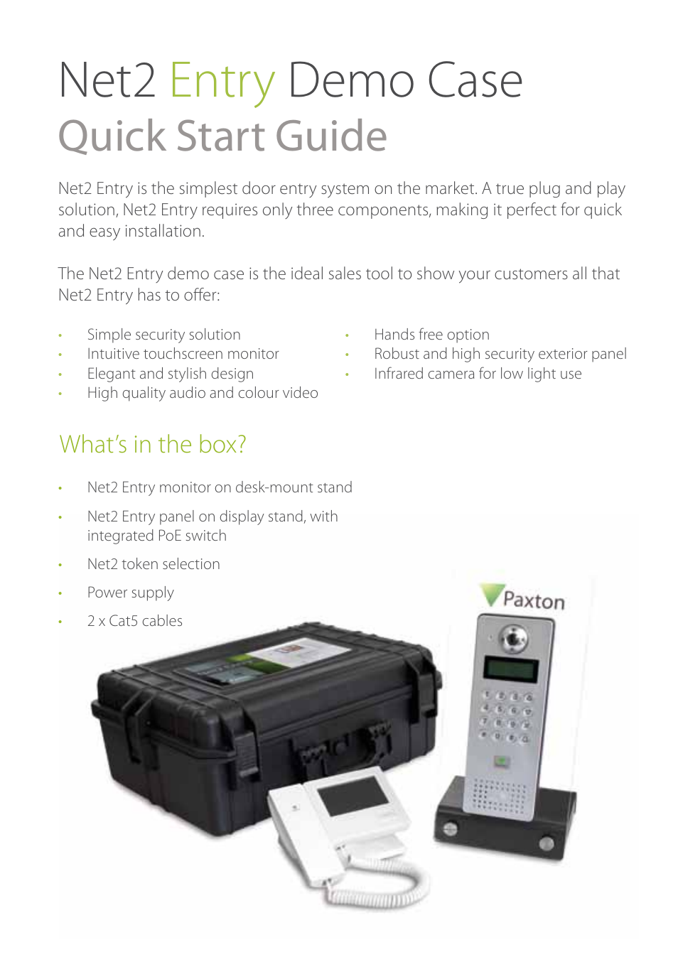 Net2 entry demo case, Quick start guide, What’s in the box | Paxton Net2 Entry User Manual | Page 2 / 4