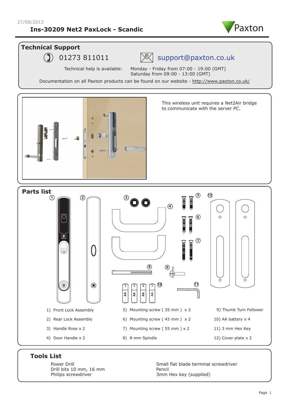 Paxton Net2 PaxLock - Scandic User Manual | 7 pages