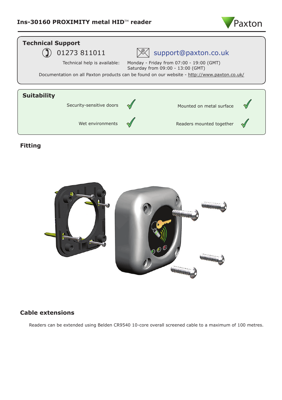 Paxton | Paxton PROXIMITY metal HID reader User Manual | Page 3 / 4