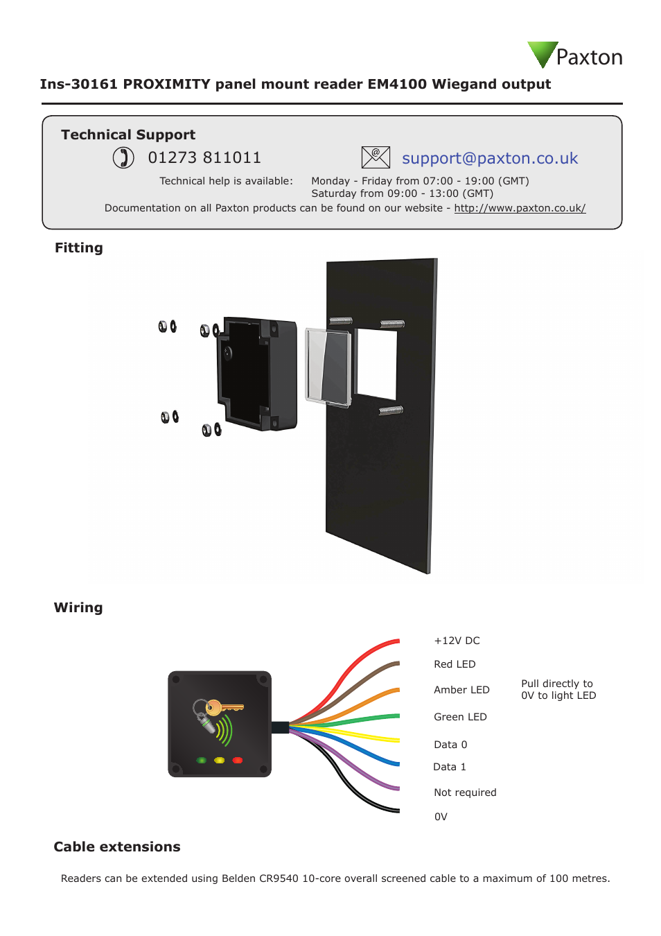Paxton | Paxton PROXIMITY panel mount reader EM4100 Wiegand output User Manual | Page 3 / 4