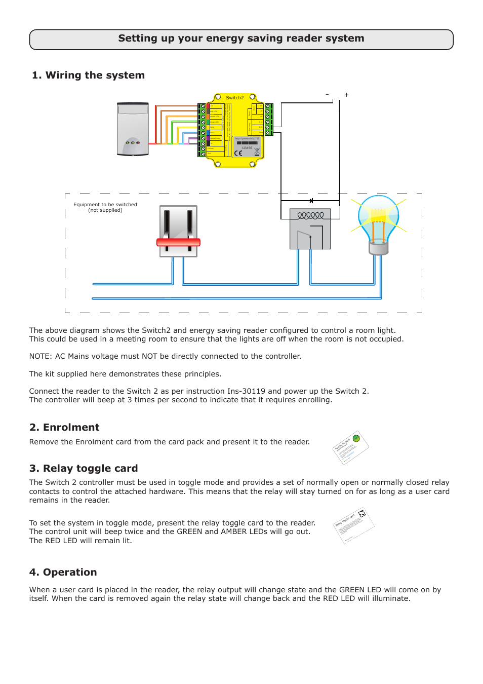 Wiring the system | Paxton PROXIMITY energy saving reader demonstration kit User Manual | Page 2 / 4