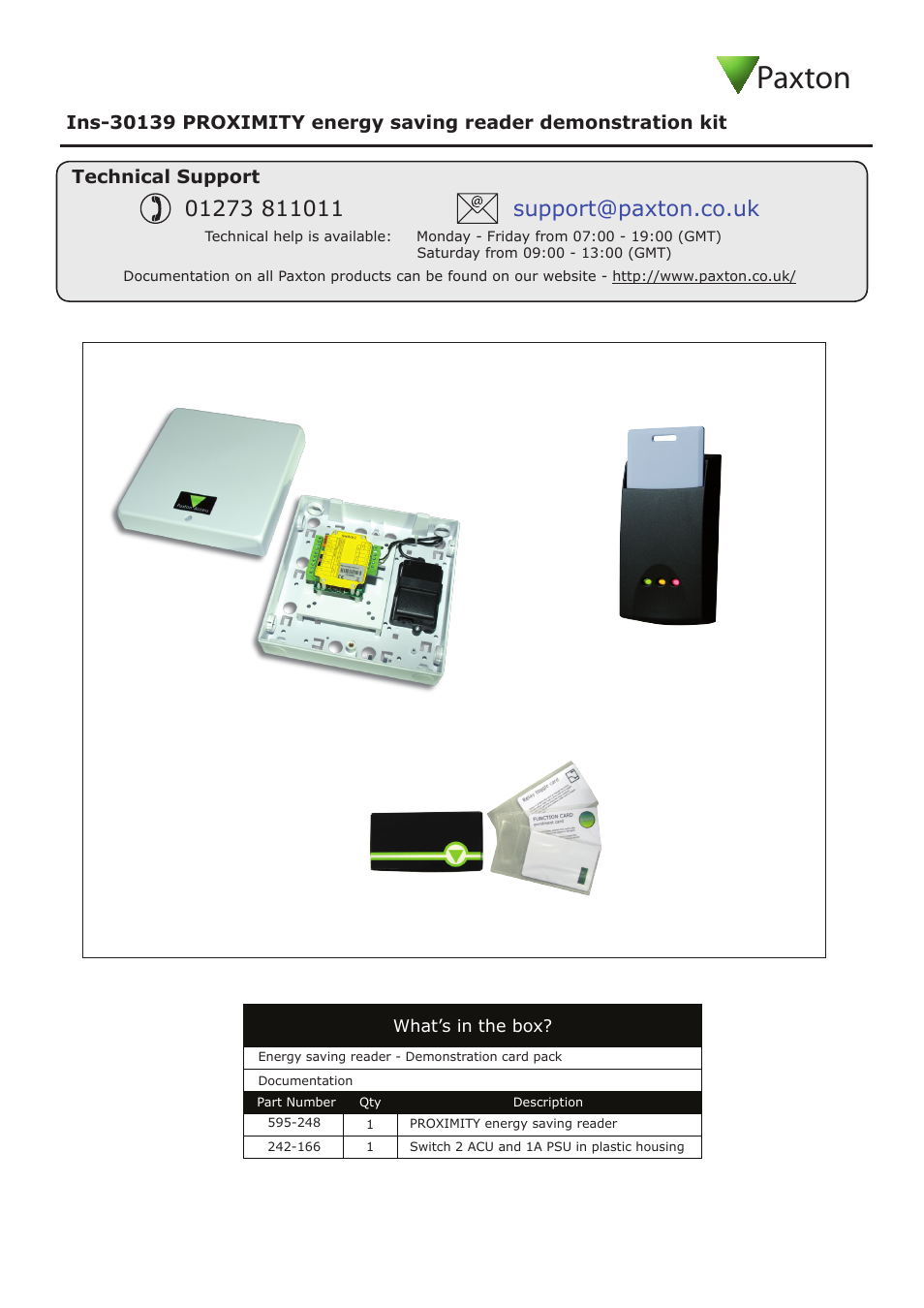 Paxton, Technical support | Paxton PROXIMITY energy saving reader demonstration kit User Manual | Page 3 / 4