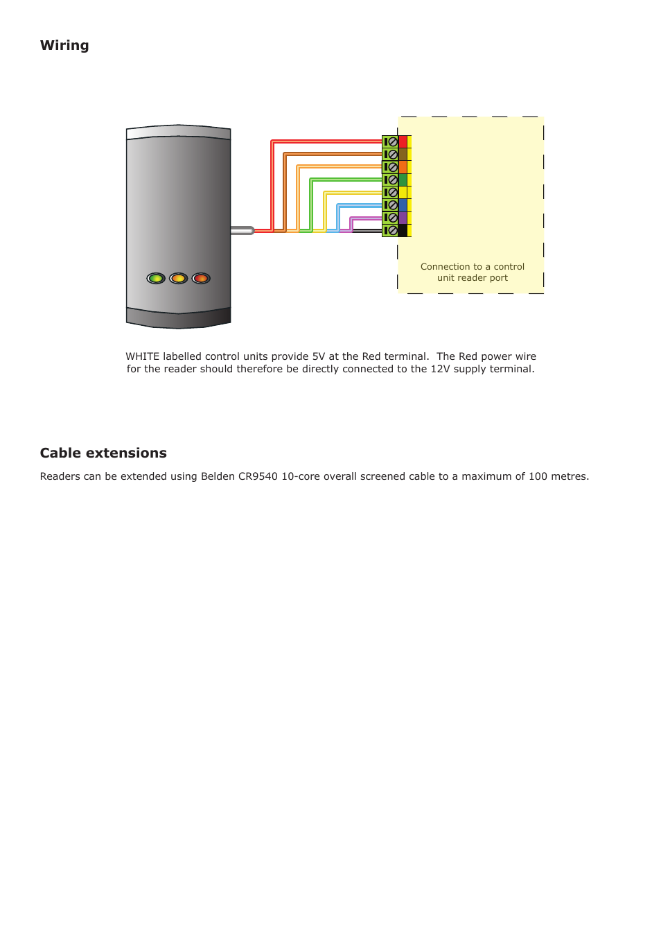 Cable extensions, Wiring | Paxton PROXIMITY Mullion reader User Manual | Page 2 / 3
