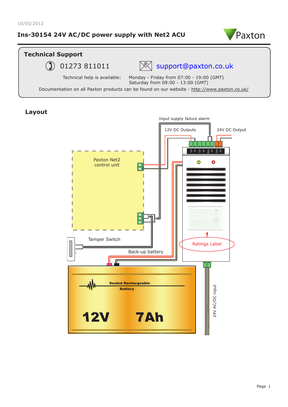 Paxton 24V AC/DC power supply with Net2 ACU User Manual | 3 pages