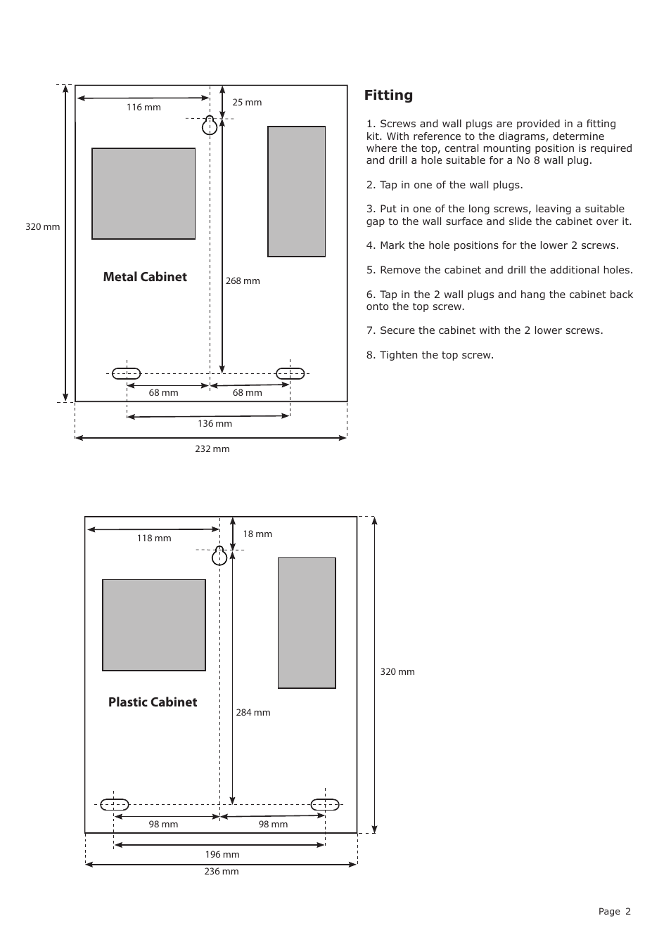 Fitting, Metal cabinet, Plastic cabinet | Paxton 12V DC PoE+ power supply in cabinet with Net2 plus User Manual | Page 2 / 3