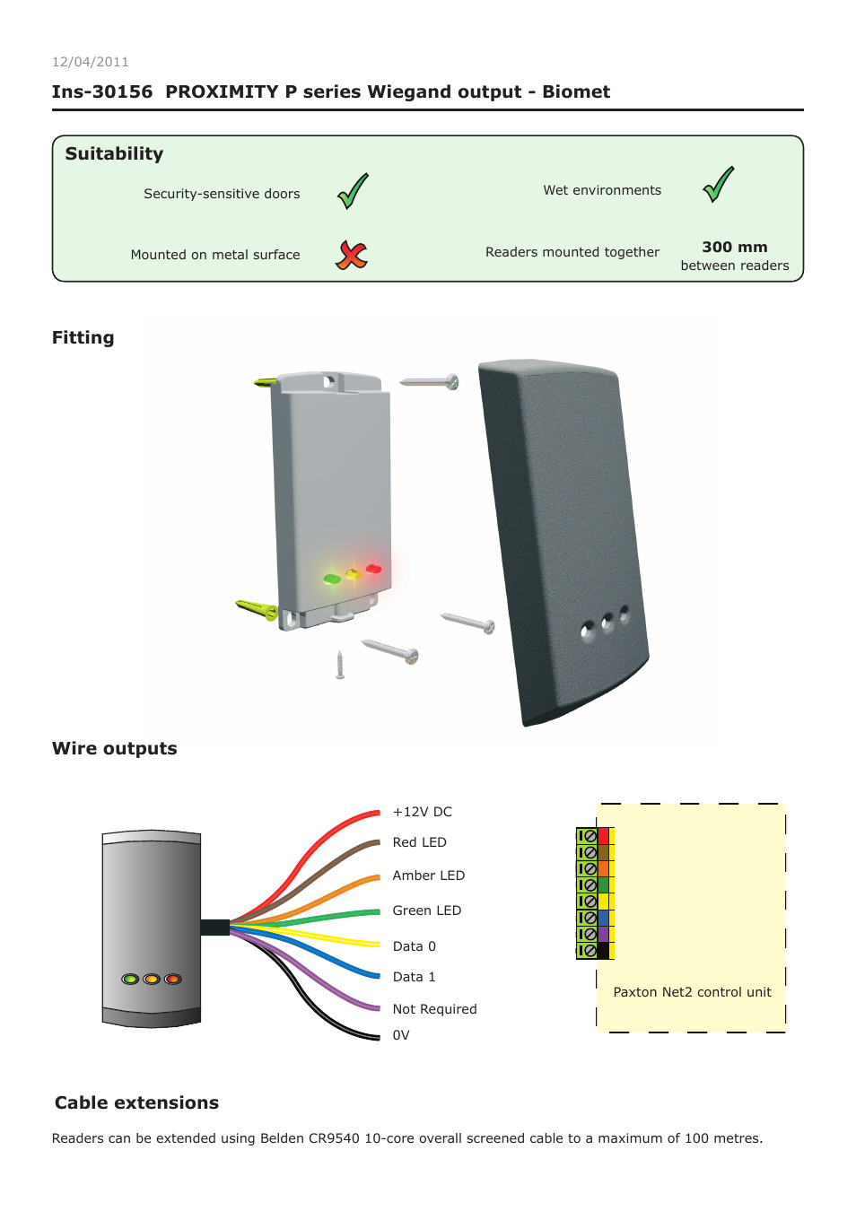 Paxton PROXIMITY P series Wiegand output - Biomet User Manual | 4 pages