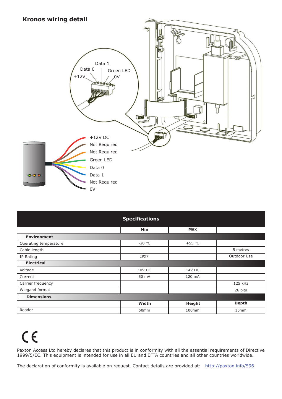 Kronos wiring detail | Paxton PROXIMITY P series Wiegand output - Biomet User Manual | Page 2 / 4