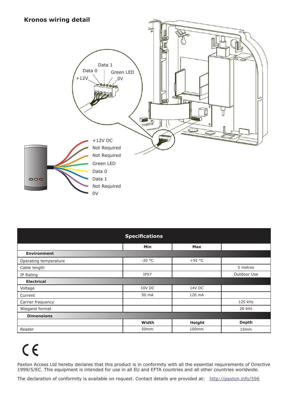 Kronos wiring detail | Paxton PROXIMITY P series Wiegand output - Biomet User Manual | Page 4 / 4