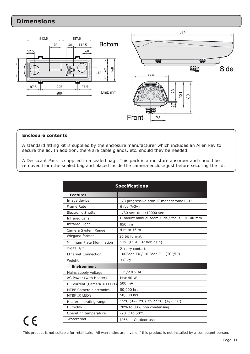Dimensions | Paxton SONY number plate reader User Manual | Page 11 / 11