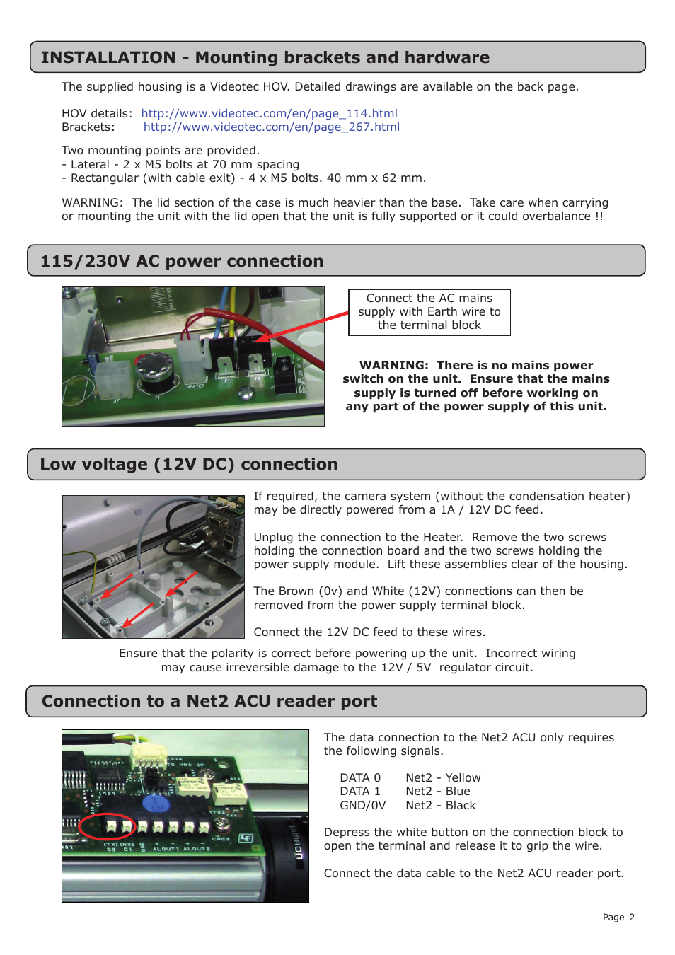 Connection to a net2 acu reader port | Paxton SONY number plate reader User Manual | Page 2 / 11
