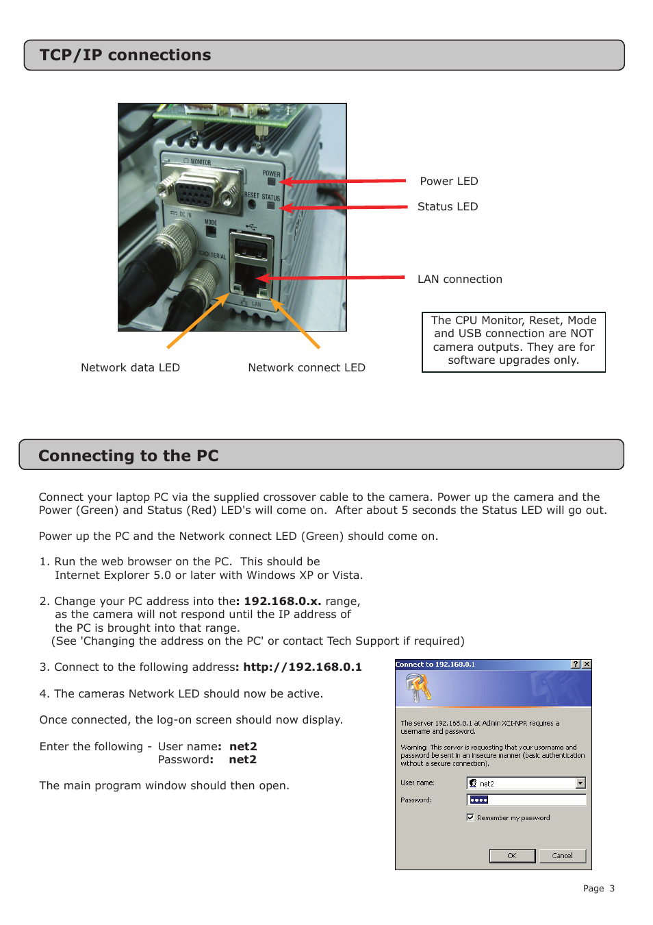 Tcp/ip connections connecting to the pc | Paxton SONY number plate reader User Manual | Page 3 / 11
